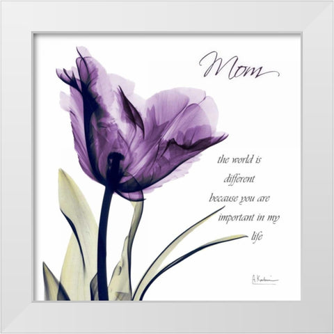 Mom - Purple Tulip White Modern Wood Framed Art Print by Koetsier, Albert