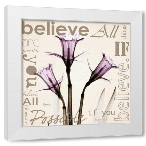 Believe - Violet Daffodils White Modern Wood Framed Art Print by Koetsier, Albert