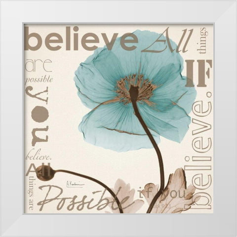 Believe - Blue Poppy White Modern Wood Framed Art Print by Koetsier, Albert