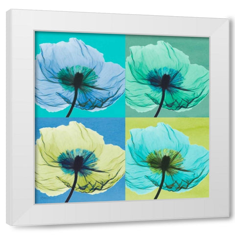 Blue Green Flowers 2 White Modern Wood Framed Art Print by Koetsier, Albert