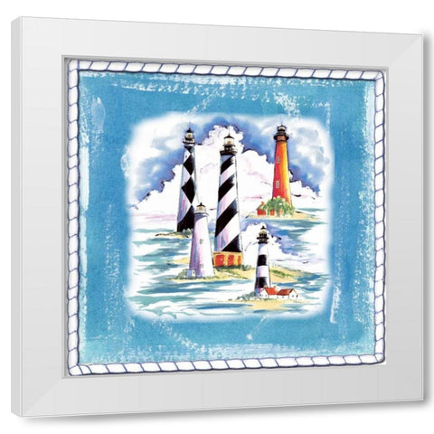 Beach-Front-Lighthouses White Modern Wood Framed Art Print by Ormsby, Anne