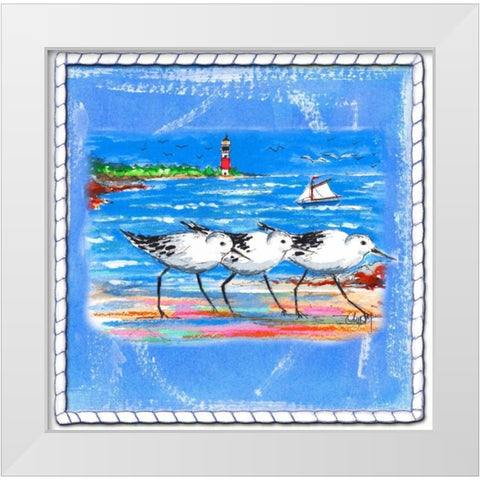 Beach-Front-Shore Birds White Modern Wood Framed Art Print by Ormsby, Anne