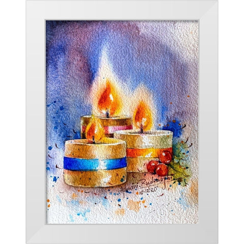 Candles White Modern Wood Framed Art Print by Rudraksi, Ashwini