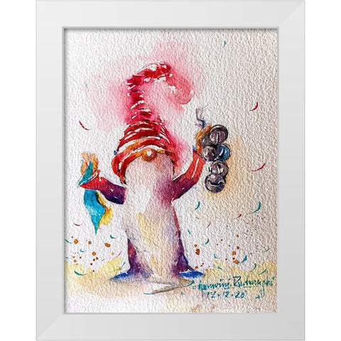 Gnome With Bells White Modern Wood Framed Art Print by Rudraksi, Ashwini