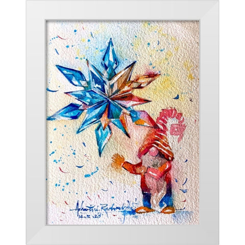Gnome With Crystal Star White Modern Wood Framed Art Print by Rudraksi, Ashwini