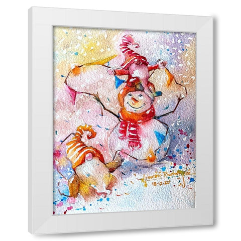 Snowman With Gnome White Modern Wood Framed Art Print by Rudraksi, Ashwini