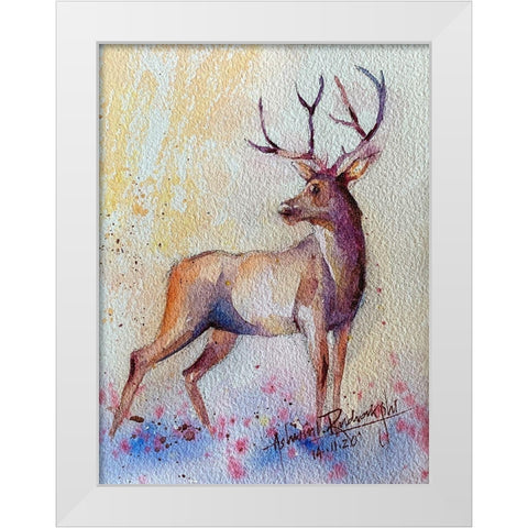Reindeer White Modern Wood Framed Art Print by Rudraksi, Ashwini