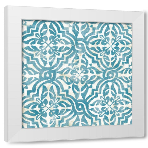 Blue Tile Light 1 White Modern Wood Framed Art Print by Saunders, Alonzo