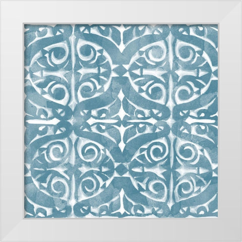 Blue Tile Light 4 White Modern Wood Framed Art Print by Saunders, Alonzo