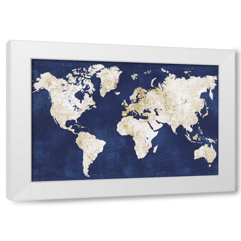 World Map NavyGold White Modern Wood Framed Art Print by Vidal, Alicia