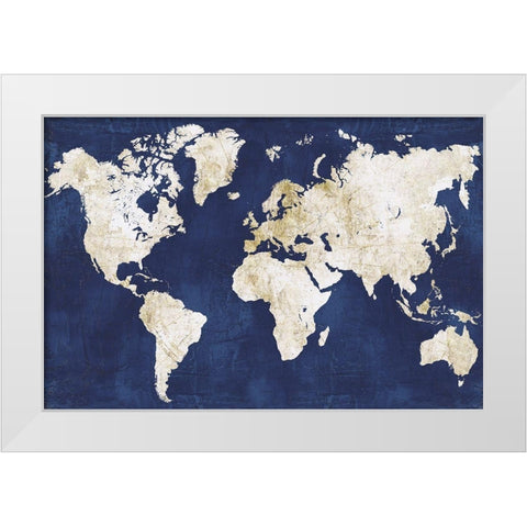 World Map NavyGold White Modern Wood Framed Art Print by Vidal, Alicia