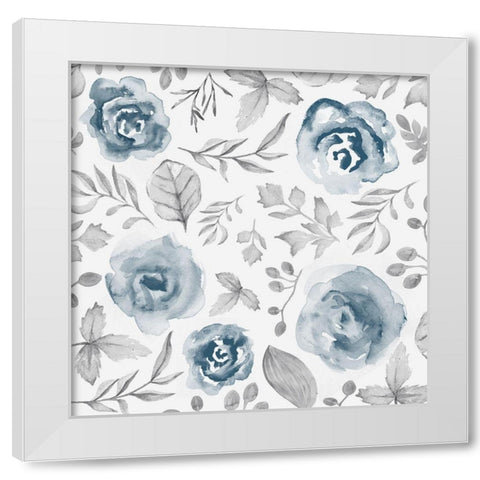 Blue Fade Foliage White Modern Wood Framed Art Print by Vidal, Alicia