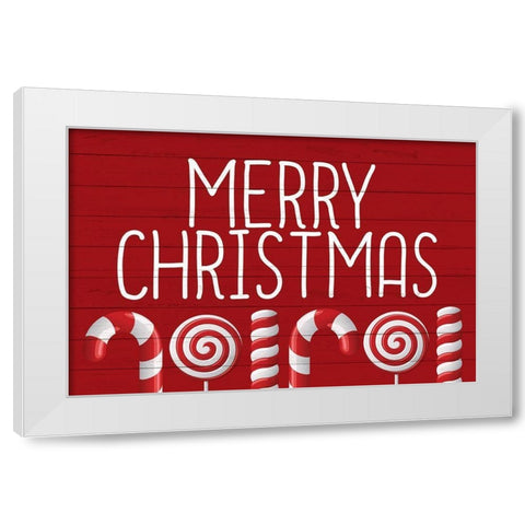Merry Christmas Canes White Modern Wood Framed Art Print by Bailey, Ann