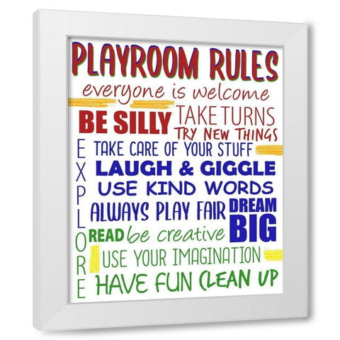 Playroom Rules White Modern Wood Framed Art Print by Bailey, Ann