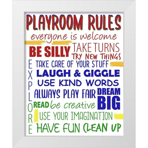 Playroom Rules White Modern Wood Framed Art Print by Bailey, Ann