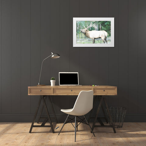 Linen Pressed Elk White Modern Wood Framed Art Print by Bailey, Ann
