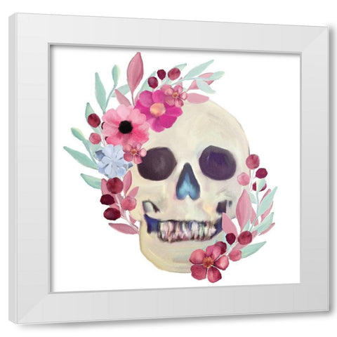 Spring Floral Skull White Modern Wood Framed Art Print by Bailey, Ann