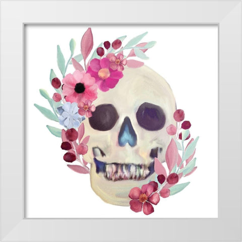Spring Floral Skull White Modern Wood Framed Art Print by Bailey, Ann