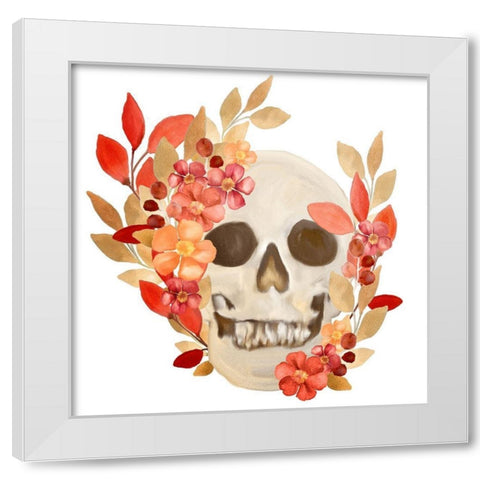 Fall Floral Skull White Modern Wood Framed Art Print by Bailey, Ann