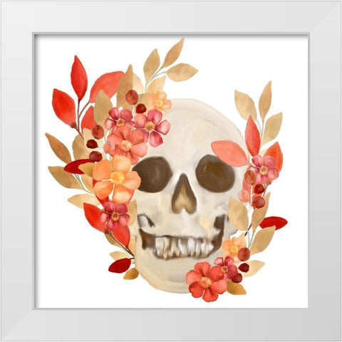 Fall Floral Skull White Modern Wood Framed Art Print by Bailey, Ann