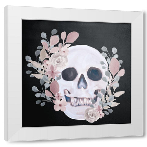 Soft Floral Skull White Modern Wood Framed Art Print by Bailey, Ann