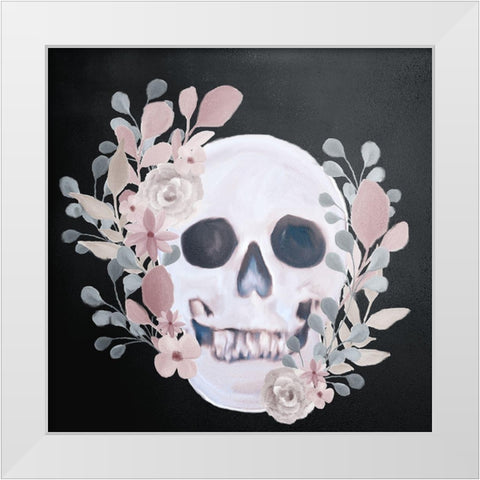 Soft Floral Skull White Modern Wood Framed Art Print by Bailey, Ann