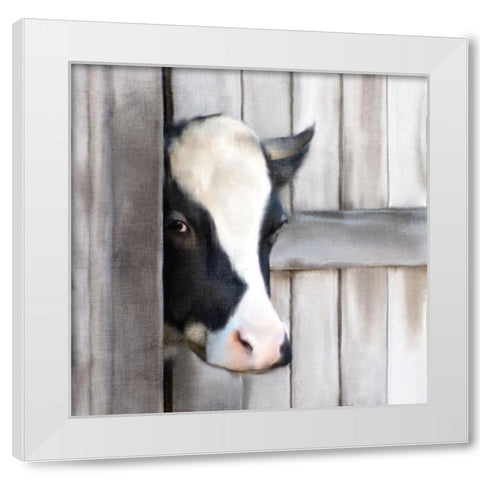 Peeking Cow White Modern Wood Framed Art Print by Bailey, Ann
