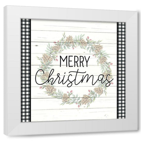 Merry Christmas Plaid White Modern Wood Framed Art Print by Bailey, Ann