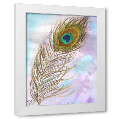 Peacock Feather 1 White Modern Wood Framed Art Print by Dyer, Beverly