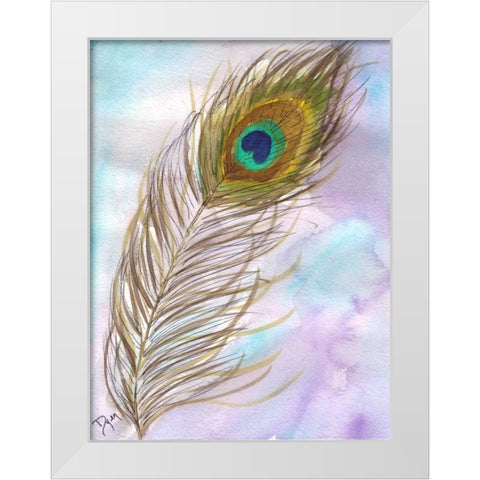 Peacock Feather 1 White Modern Wood Framed Art Print by Dyer, Beverly