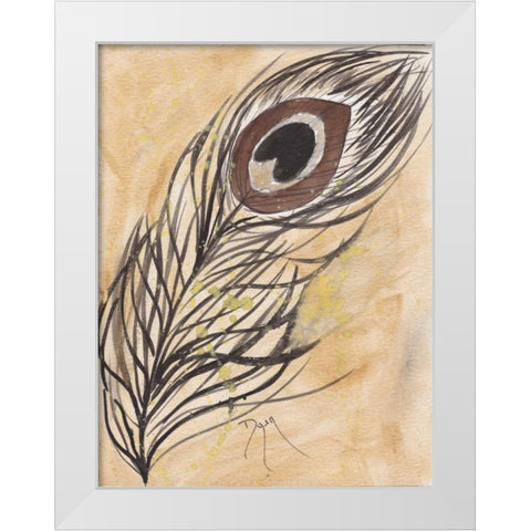 Peacock Feather White Modern Wood Framed Art Print by Dyer, Beverly