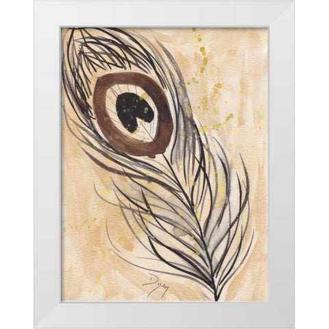 Peacock Feather 2 White Modern Wood Framed Art Print by Dyer, Beverly