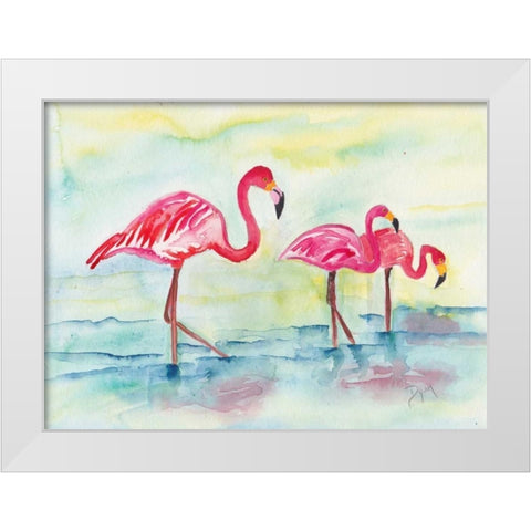 Sunset Flamingoes I White Modern Wood Framed Art Print by Dyer, Beverly