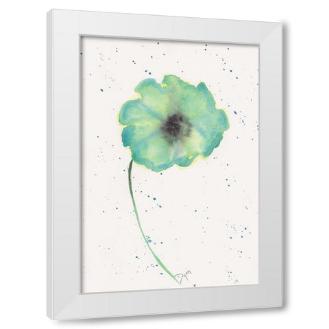 Blue Green Poppy 1 White Modern Wood Framed Art Print by Dyer, Beverly