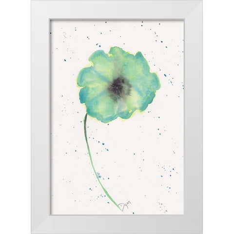 Blue Green Poppy 1 White Modern Wood Framed Art Print by Dyer, Beverly