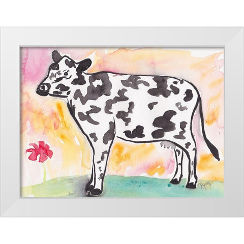 Farmhouse Cow in color White Modern Wood Framed Art Print by Dyer, Beverly