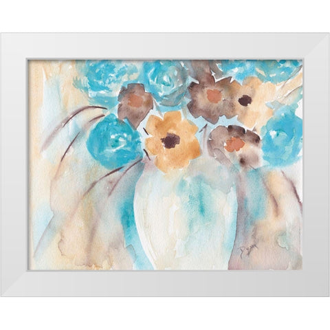 Teal Brown Garden Bouquet White Modern Wood Framed Art Print by Dyer, Beverly