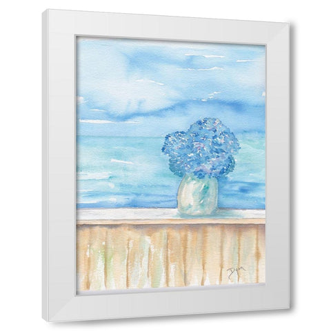 Coastal Hydrangea Ocean View White Modern Wood Framed Art Print by Dyer, Beverly