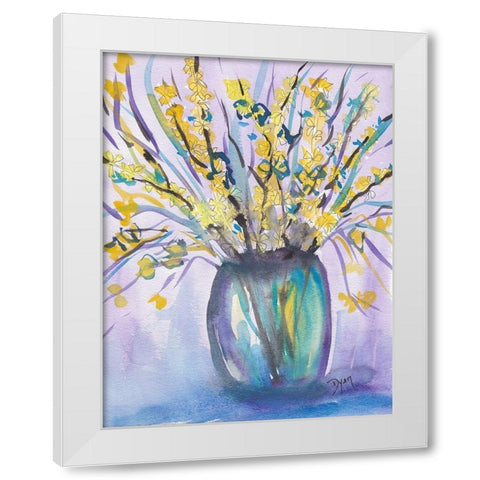 Forsythia Bouquet White Modern Wood Framed Art Print by Dyer, Beverly