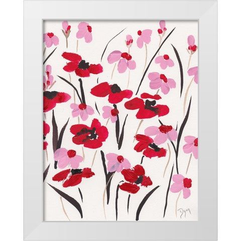 Pink and Red Field II White Modern Wood Framed Art Print by Dyer, Beverly
