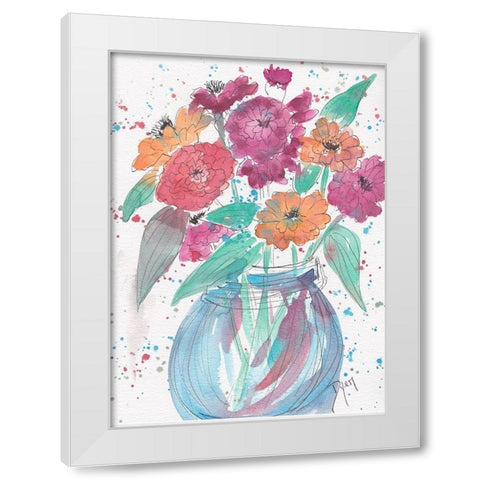 Zinnia Bouquet White Modern Wood Framed Art Print by Dyer, Beverly