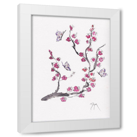 Plum Blossom with Butterflies White Modern Wood Framed Art Print by Dyer, Beverly