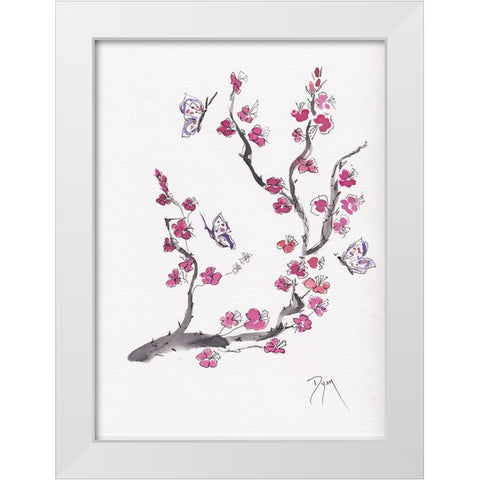 Plum Blossom with Butterflies White Modern Wood Framed Art Print by Dyer, Beverly