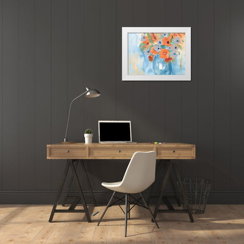 Orange Blue Bouquet White Modern Wood Framed Art Print by Dyer, Beverly