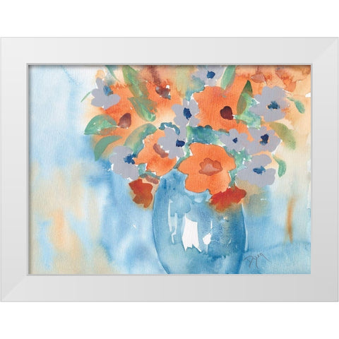 Orange Blue Bouquet White Modern Wood Framed Art Print by Dyer, Beverly