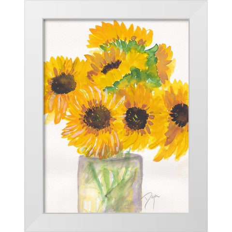 Sunflower Bouquet White Modern Wood Framed Art Print by Dyer, Beverly