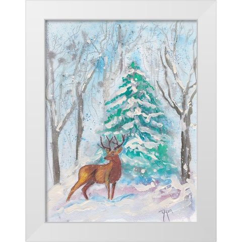 Holiday Deer White Modern Wood Framed Art Print by Dyer, Beverly