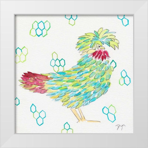 Funky Chicken Squared 1 White Modern Wood Framed Art Print by Dyer, Beverly