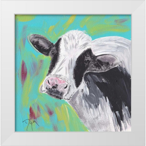 Farm Life Cow White Modern Wood Framed Art Print by Dyer, Beverly
