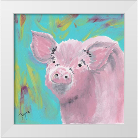Farm Life Pig White Modern Wood Framed Art Print by Dyer, Beverly